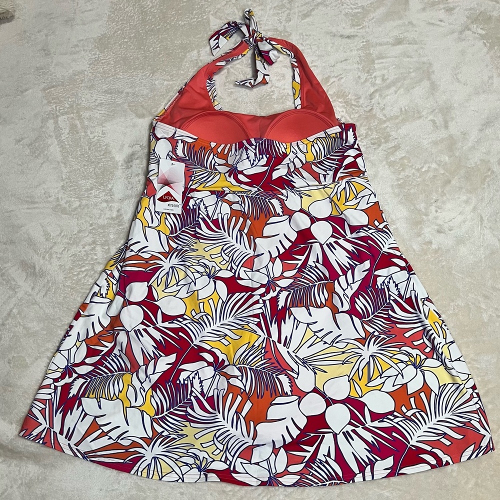 Lands' End Multi-Palm Floral Halter Neck Swim Dress - Size L 14 - 16 - Picture 4 of 14